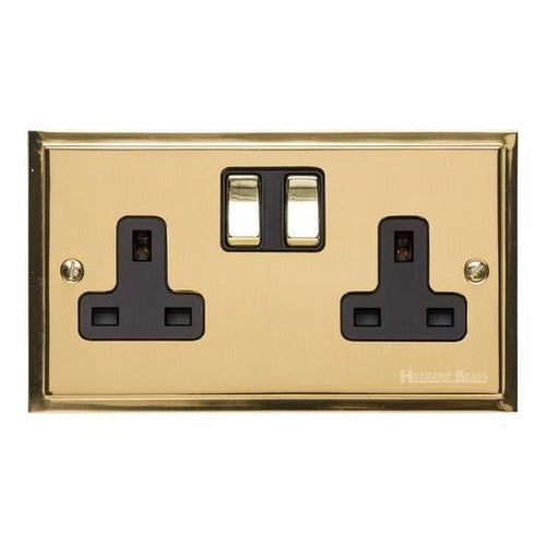Elite Stepped Plate Range Polished Brass Switches & Sockets, S01 - Double Socket (13 Amp) by Heritage Brass By M-Marcus