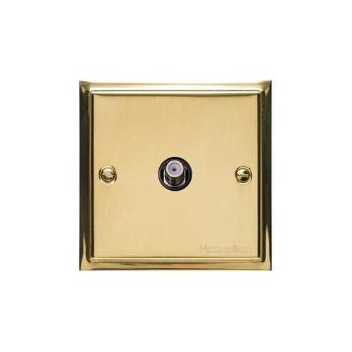 Elite Stepped Plate Range Polished Brass Switches & Sockets, S01 - 1 Gang Satellite Socket by Heritage Brass By M-Marcus
