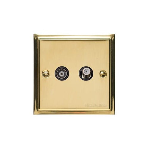 Elite Stepped Plate Range Polished Brass Switches & Sockets, S01 - TV/Satellite Socket by Heritage Brass By M-Marcus
