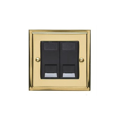 Elite Stepped Plate Range Polished Brass Switches & Sockets, S01 - 2 Gang Secondary Line Socket by Heritage Brass By M-Marcus
