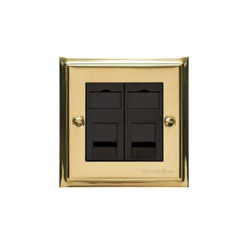 Elite Stepped Plate Range Polished Brass Switches & Sockets, S01 - 2 Gang Master Line Socket by Heritage Brass By M-Marcus