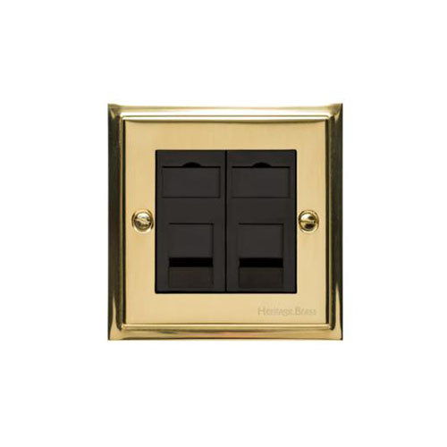 Elite Stepped Plate Range Polished Brass Switches & Sockets, S01 - 2 Gang CAT6 by Heritage Brass By M-Marcus