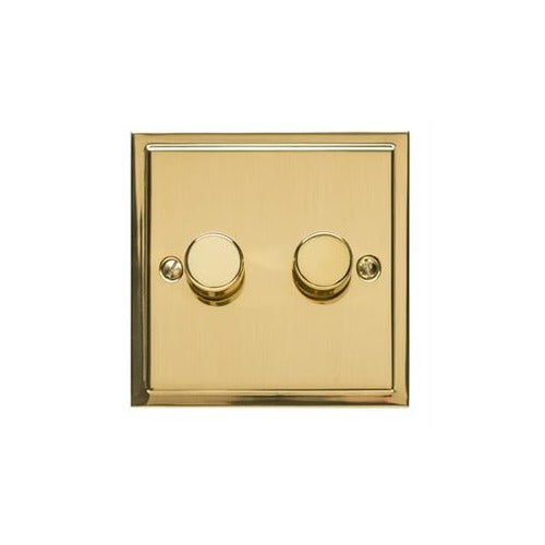 Elite Stepped Plate Range Polished Brass Switches & Sockets, S01 - 2 Gang TED Dimmer (Compatible with LED Lamps) by Heritage Brass By M-Marcus