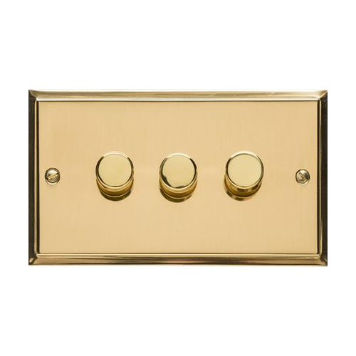 Elite Stepped Plate Range Polished Brass, S01 - 3 Gang Dimmer 250 watts (Compatible with halogen/ incandescent bulbs)