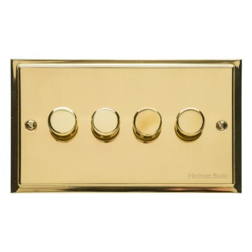 Elite Stepped Plate Range Polished Brass Switches & Sockets, S01 - 4 Gang TED Dimmer (Compatible with LED Lamps) by Heritage Brass By M-Marcus