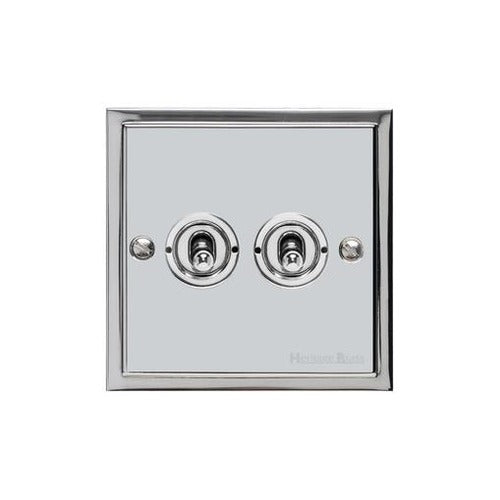 Elite Stepped Plate Range Polished Chrome Switches & Sockets, S02 - 2 Gang Toggle Switch by Heritage Brass By M-Marcus