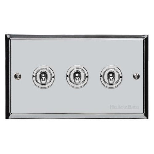 Elite Stepped Plate Range Polished Chrome Switches & Sockets, S02 - 3 Gang Toggle Switch by Heritage Brass By M-Marcus