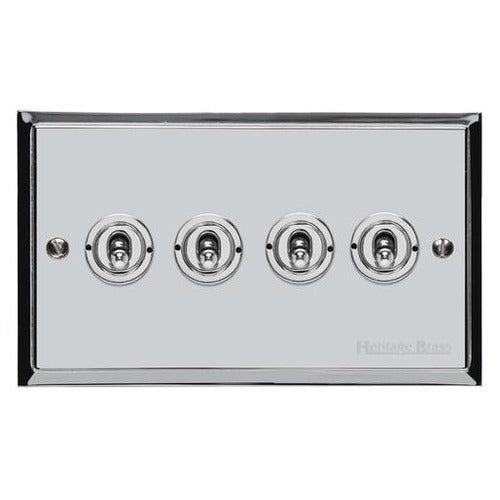 Elite Stepped Plate Range Polished Chrome Switches & Sockets, S02 - 4 Gang Toggle Switch by Heritage Brass By M-Marcus