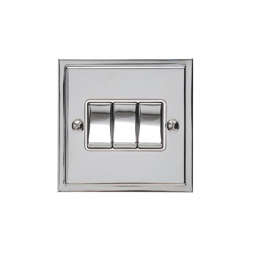 Elite Stepped Plate Range Polished Chrome Switches & Sockets, S02 - 3 Gang Rocker Switch by Heritage Brass By M-Marcus