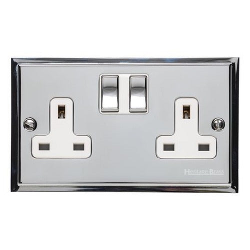 Elite Stepped Plate Range Polished Chrome Switches & Sockets, S02 - Double Socket (13 Amp) by Heritage Brass By M-Marcus