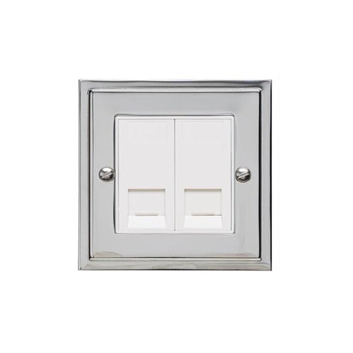 Elite Stepped Plate Range Polished Chrome Switches & Sockets, S02 - 2 Gang Secondary Line Socket by Heritage Brass By M-Marcus