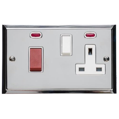 Elite Stepped Plate Range Polished Chrome Switches & Sockets, S02 - 45A Cooker Unit + 13A Socket by Heritage Brass By M-Marcus