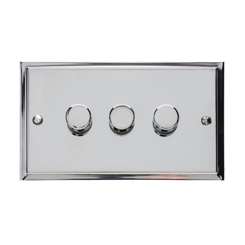 Elite Stepped Plate Range Polished Chrome Switches & Sockets, S02 - 3 Gang Dimmer 250 watts (Compatible with halogen/ incandescent bulbs) by Heritage Brass By M-Marcus
