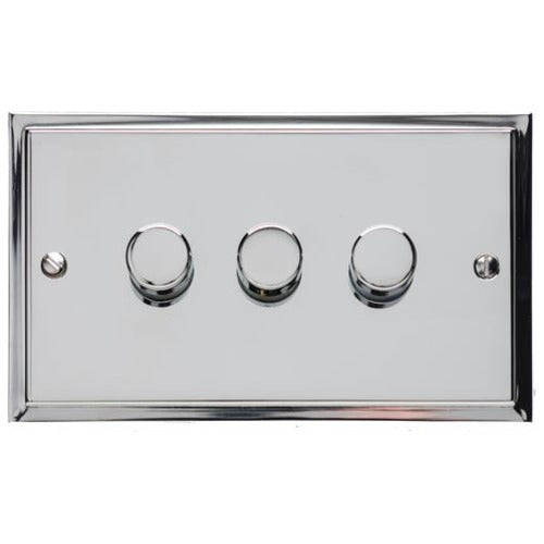 Elite Stepped Plate Range Polished Chrome Switches & Sockets, S02 - 3 Gang TED Dimmer (Compatible with LED Lamps) by Heritage Brass By M-Marcus