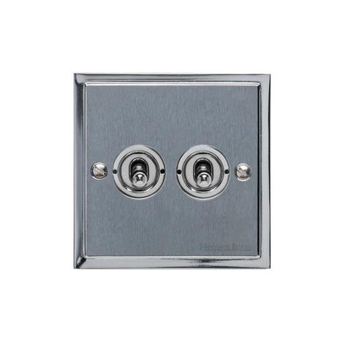 Elite Stepped Plate Range Satin Chrome Switches & Sockets, S03 - 2 Gang Toggle Switch by Heritage Brass By M-Marcus
