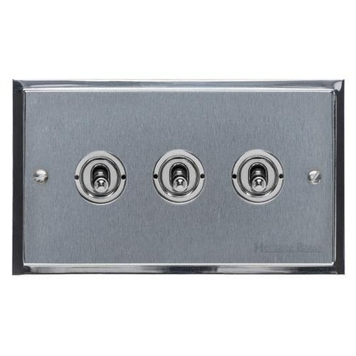 Elite Stepped Plate Range Satin Chrome Switches & Sockets, S03 - 3 Gang Toggle Switch by Heritage Brass By M-Marcus