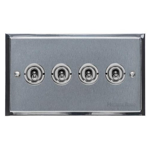Elite Stepped Plate Range Satin Chrome Switches & Sockets, S03 - 4 Gang Toggle Switch by Heritage Brass By M-Marcus