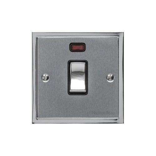 Elite Stepped Plate Range Satin Chrome Switches & Sockets, S03 - 20A Double Pole Switch with Neon by Heritage Brass By M-Marcus