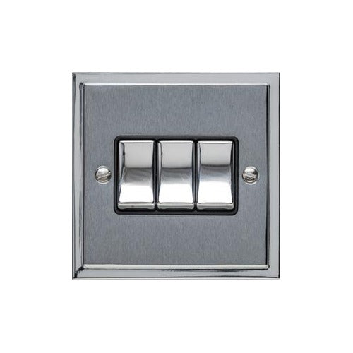 Elite Stepped Plate Range Satin Chrome Switches & Sockets, S03 - 3 Gang Rocker Switch by Heritage Brass By M-Marcus