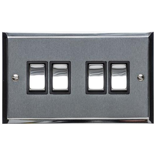 Elite Stepped Plate Range Satin Chrome Switches & Sockets, S03 - 4 Gang Rocker Switch by Heritage Brass By M-Marcus
