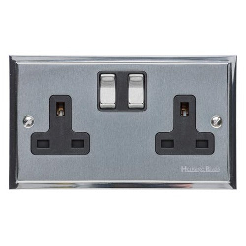 Elite Stepped Plate Range Satin Chrome Switches & Sockets, S03 - Double Socket (13 Amp) by Heritage Brass By M-Marcus
