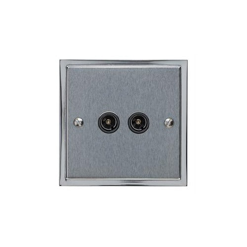 Elite Stepped Plate Range Satin Chrome Switches & Sockets, S03 - 2 Gang TV Coaxial Socket by Heritage Brass By M-Marcus