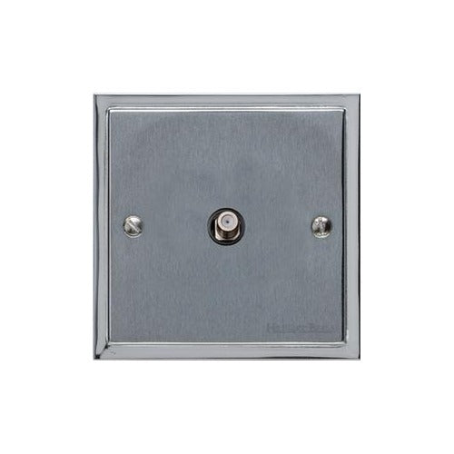 Elite Stepped Plate Range Satin Chrome Switches & Sockets, S03 - 1 Gang Satellite Socket by Heritage Brass By M-Marcus