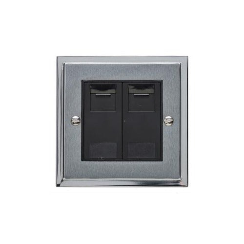 Elite Stepped Plate Range Satin Chrome Switches & Sockets, S03 - 2 Gang Secondary Line Socket by Heritage Brass By M-Marcus