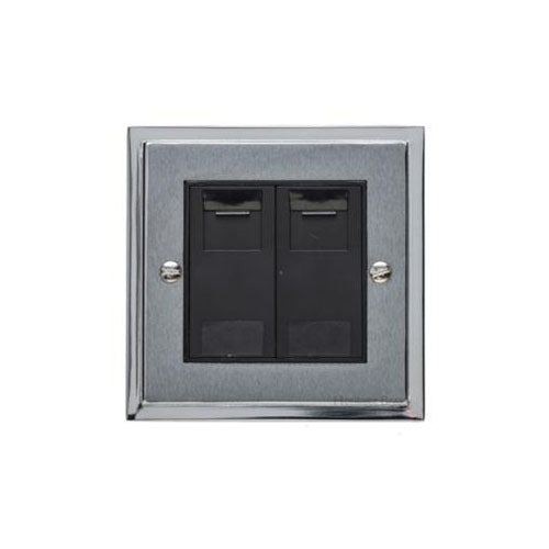 Elite Stepped Plate Range Satin Chrome Switches & Sockets, S03 - 2 Gang Master Line Socket by Heritage Brass By M-Marcus