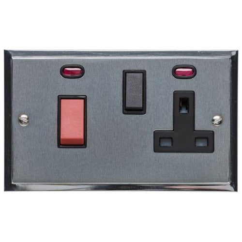 Elite Stepped Plate Range Satin Chrome Switches & Sockets, S03 - 45A Cooker Unit + 13A Socket by Heritage Brass By M-Marcus