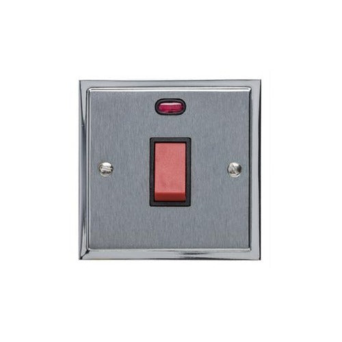 Elite Stepped Plate Range Satin Chrome Switches & Sockets, S03 - 45A DP Cooker Switch with Neon (single plate) by Heritage Brass By M-Marcus