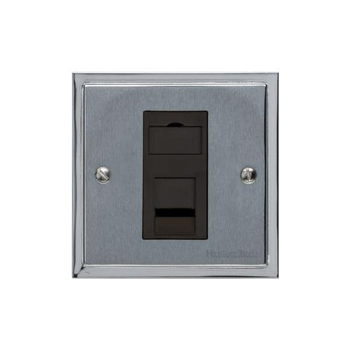 Elite Stepped Plate Range Satin Chrome Switches & Sockets, S03 - 1 Gang RJ11 by Heritage Brass By M-Marcus