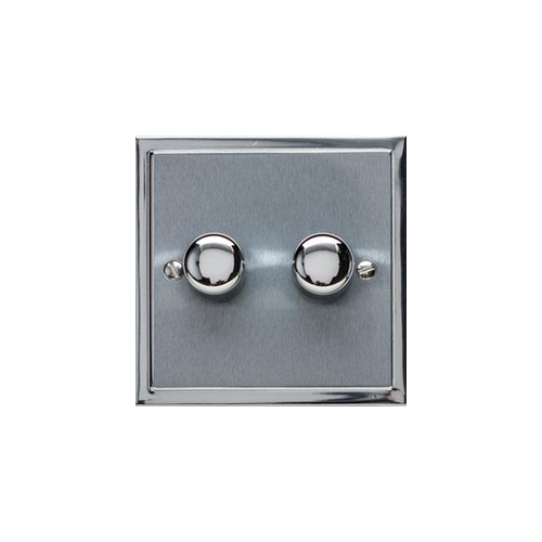 Elite Stepped Plate Range Satin Chrome Switches & Sockets, S03 - 2 Gang Dimmer 400 watts (Compatible with halogen/ incandescent bulbs) by Heritage Brass By M-Marcus