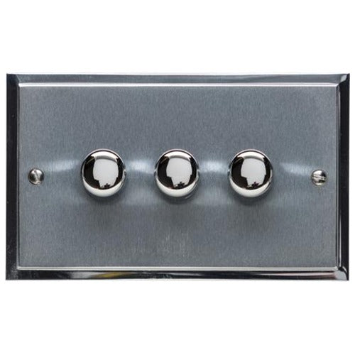 Elite Stepped Plate Range Satin Chrome Switches & Sockets, S03 - 3 Gang TED Dimmer (Compatible with LED Lamps) by Heritage Brass By M-Marcus