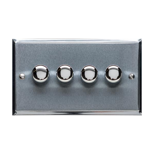 Elite Stepped Plate Range Satin Chrome Switches & Sockets, S03 - 4 Gang Dimmer 400 watts(Compatible with halogen/ incandescent bulbs) by Heritage Brass By M-Marcus