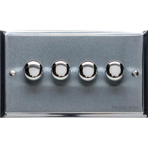 Elite Stepped Plate Range Satin Chrome Switches & Sockets, S03 - 4 Gang TED Dimmer (Compatible with LED Lamps) by Heritage Brass By M-Marcus