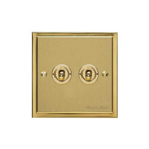 Elite Stepped Plate Range Satin Brass Switches & Sockets, S04 - 2 Gang Toggle Switch by Heritage Brass By M-Marcus