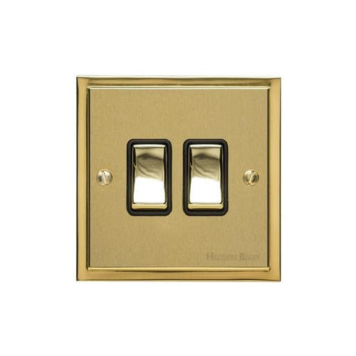 Elite Stepped Plate Range Satin Brass Switches & Sockets, S04 - 2 Gang Rocker Switch by Heritage Brass By M-Marcus