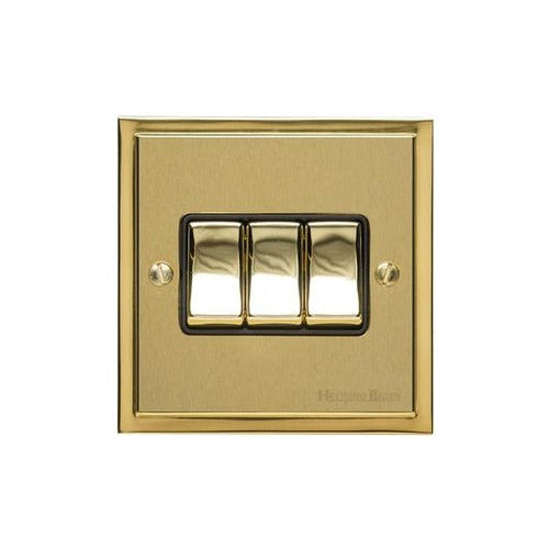 Elite Stepped Plate Range Satin Brass Switches & Sockets, S04 - 3 Gang Rocker Switch by Heritage Brass By M-Marcus