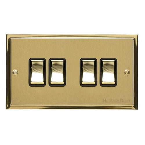 Elite Stepped Plate Range Satin Brass Switches & Sockets, S04 - 4 Gang Rocker Switch by Heritage Brass By M-Marcus