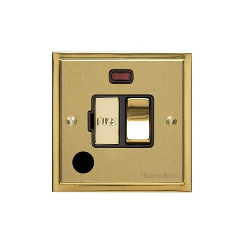 Elite Stepped Plate Range Satin Brass Switches & Sockets, S04 - Switched Spur with Neon + Cord (13 Amp) by Heritage Brass By M-Marcus