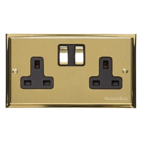 Elite Stepped Plate Range Satin Brass Switches & Sockets, S04 - Double Socket (13 Amp) by Heritage Brass By M-Marcus