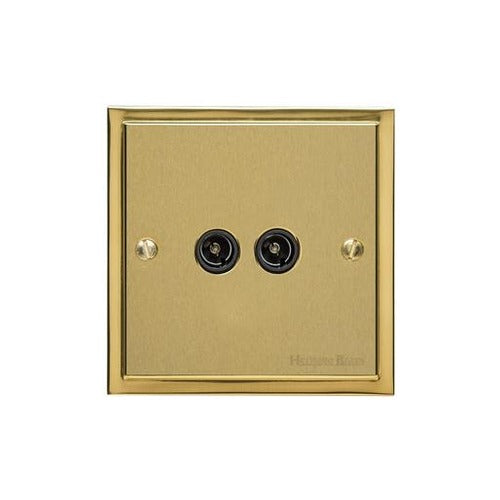 Elite Stepped Plate Range Satin Brass Switches & Sockets, S04 - TV/FM Diplexed Socket by Heritage Brass By M-Marcus