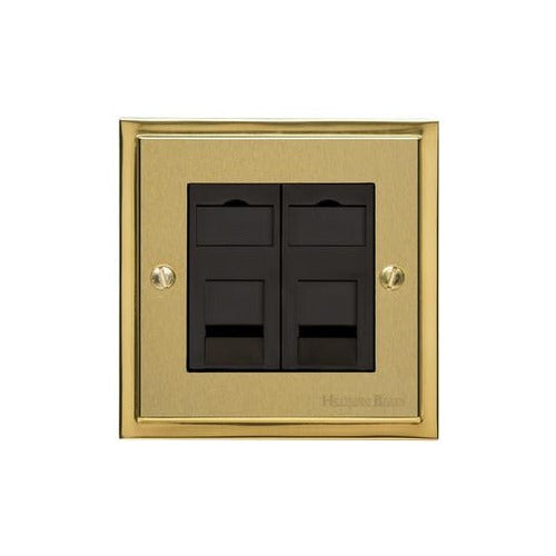 Elite Stepped Plate Range Satin Brass Switches & Sockets, S04 - 2 Gang Secondary Line Socket by Heritage Brass By M-Marcus