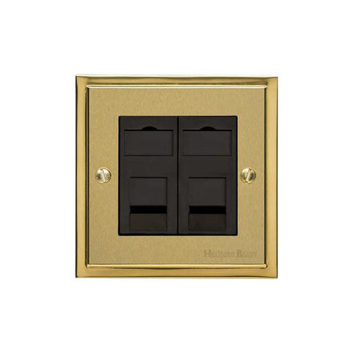 Elite Stepped Plate Range Satin Brass Switches & Sockets, S04 - 2 Gang CAT6 by Heritage Brass By M-Marcus