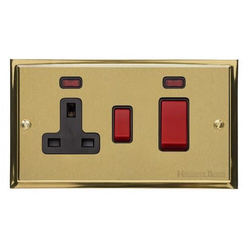 Elite Stepped Plate Range Satin Brass Switches & Sockets, S04 - 45A Cooker Unit + 13A Socket by Heritage Brass By M-Marcus