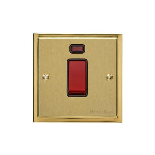 Elite Stepped Plate Range Satin Brass Switches & Sockets, S04 - 45A DP Cooker Switch with Neon (single plate) by Heritage Brass By M-Marcus