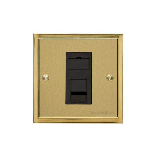 Elite Stepped Plate Range Satin Brass Switches & Sockets, S04 - 1 Gang RJ11 by Heritage Brass By M-Marcus