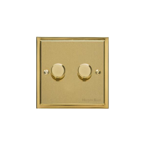 Elite Stepped Plate Range Satin Brass Switches & Sockets, S04 - 2 Gang Dimmer 400 watts (Compatible with halogen/ incandescent bulbs) by Heritage Brass By M-Marcus