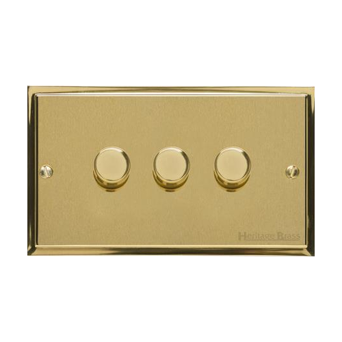 Elite Stepped Plate Range Satin Brass Switches & Sockets, S04 - 3 Gang Dimmer 250 watts (Compatible with halogen/ incandescent bulbs) by Heritage Brass By M-Marcus